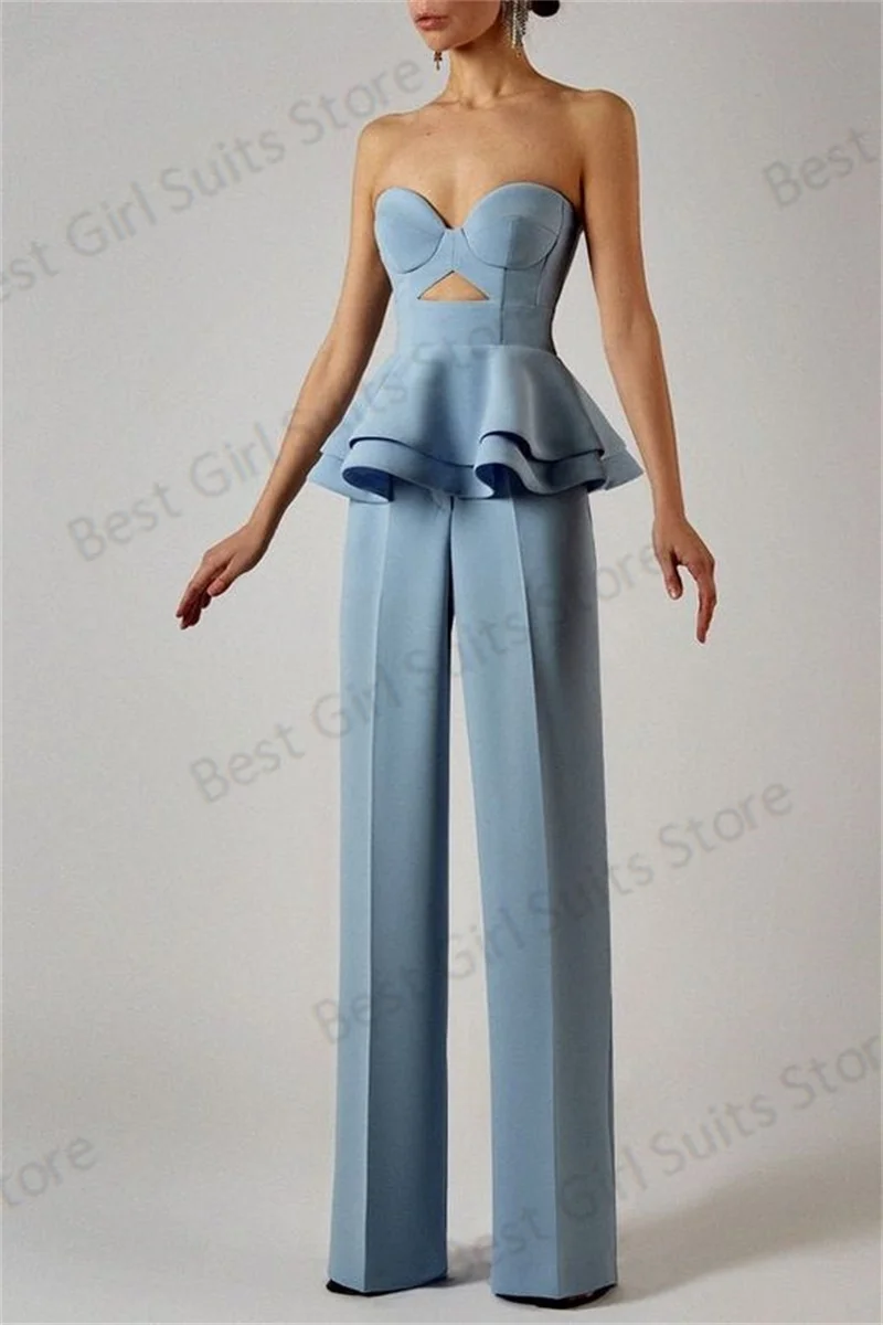 

Summer Women Pants Suit Set For Wedding Sexy Hollow Top Outfit+Trousers Designer 2 Pieces Coat Prom Tuxedo Gown Custom Made