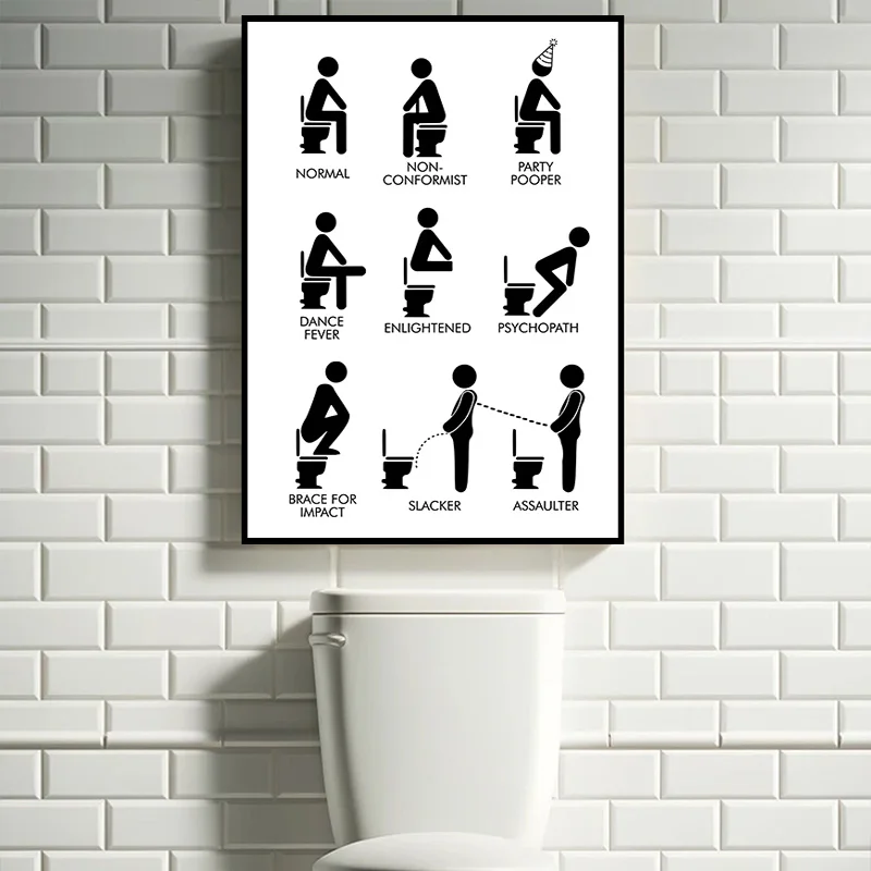 Funny Restroom Rules Sign Nordic Black White Poster Wall Art Canvas Painting Prints Toilet Humour Pictures Bathroom Home Decor