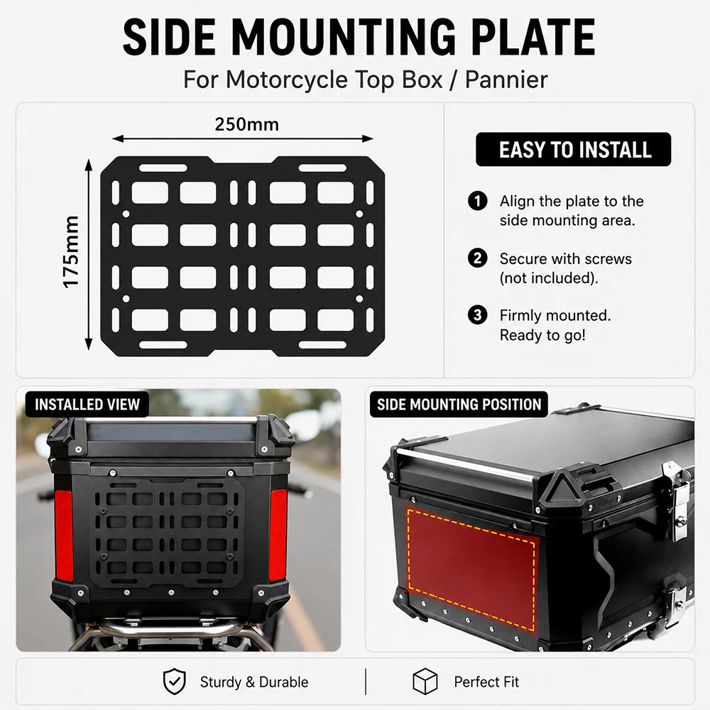 Aluminum Alloy Molle Panel Quick Mount Motorcycle Top Case Universal Tactical Side Box Modular Storage Organizer view 4