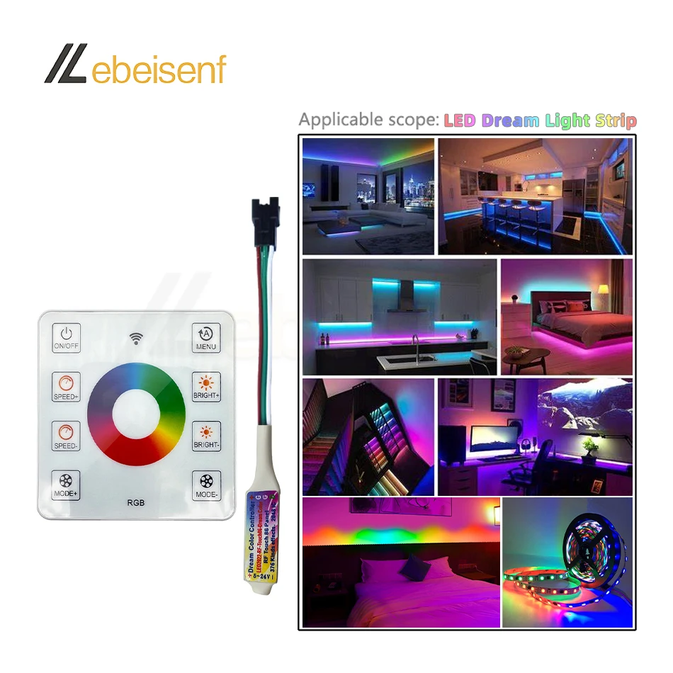 Mini LED Dream Color Controller 2048 Pixel DC 5-24V and Full Touch RF 8-Key Wireless 86 Panel for RGB 2811 2812 5050 Light Strip