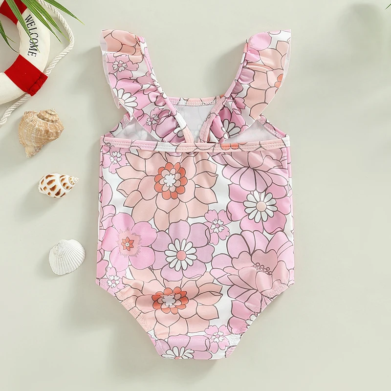 Baby Girls Swimwear Infant Off Shoulder Sleeveless Floral Print Bikini Kids Beachwear Toddler Bathing Suits Swimsuits