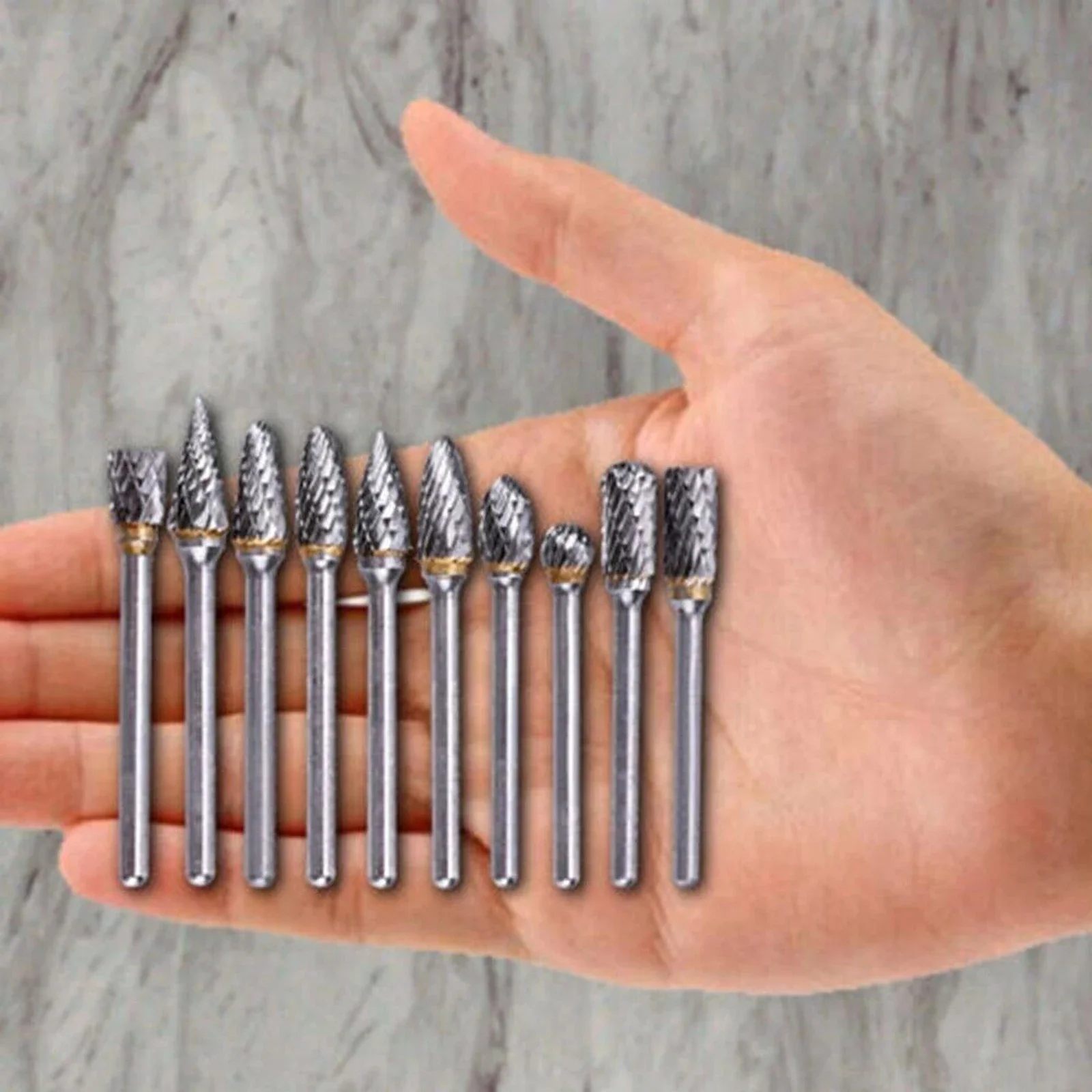 10Pcs/Set 1/4 Double-Cut Tungsten Steel-Carbide Rotary Burr Die Grinder Shank Bit 3*6mm Silver Power Tool Parts