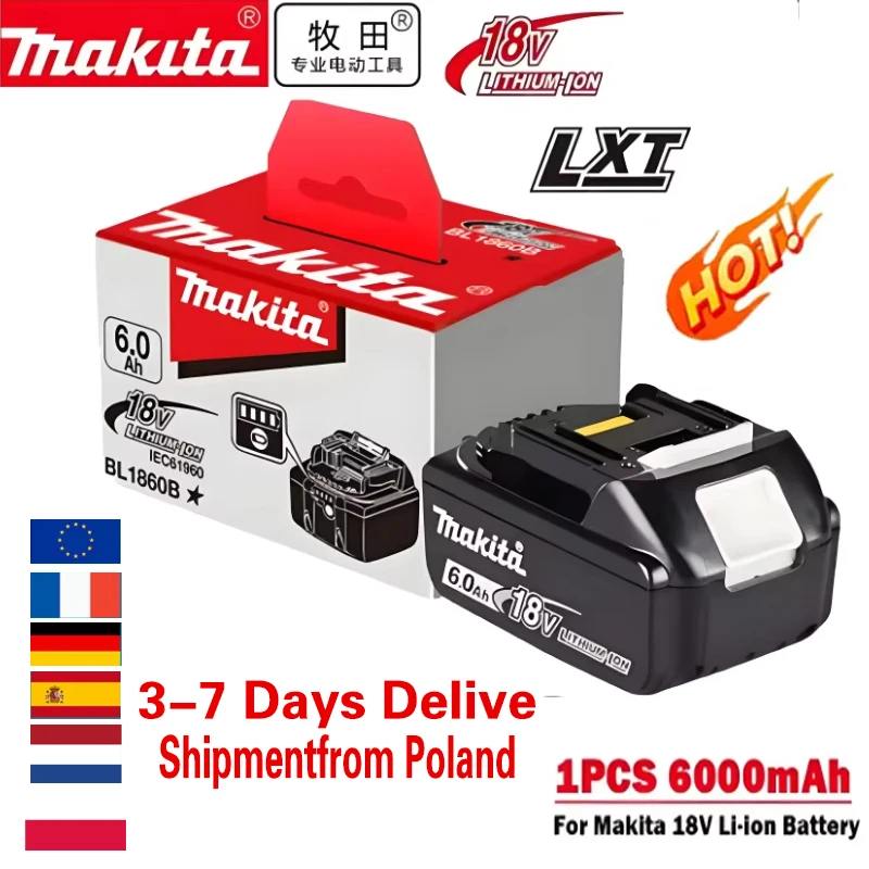 

Original Makita Battery, 18V 6.0Ah Rechargeable Battery, BL1850 BL1860, BL1890, BL1860B Power Tool, 18V Makita Lithium Batte