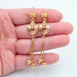 Gold Color Fashion Women Laser Stamped Love Hearts Dangle Earrings