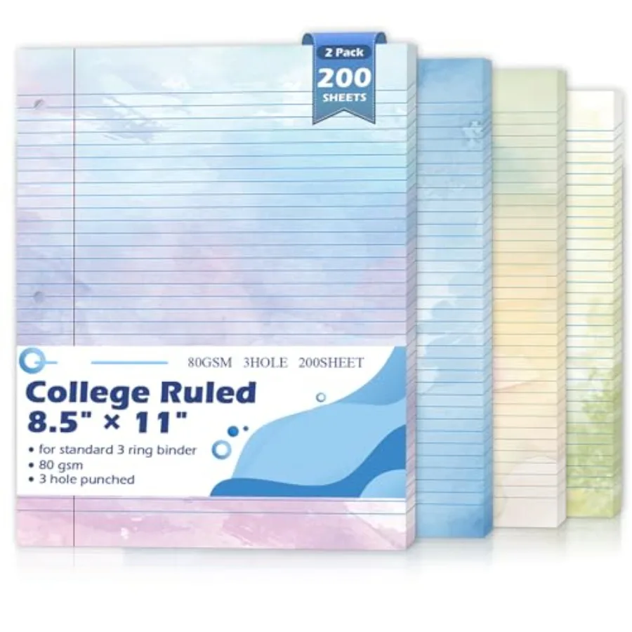 

Sheets Letter Size ed Loose Leaf Paper College Ruled For 3-Ring Binder 8.5" × 11" ed Lined Filler Notebook Paper College Ruled