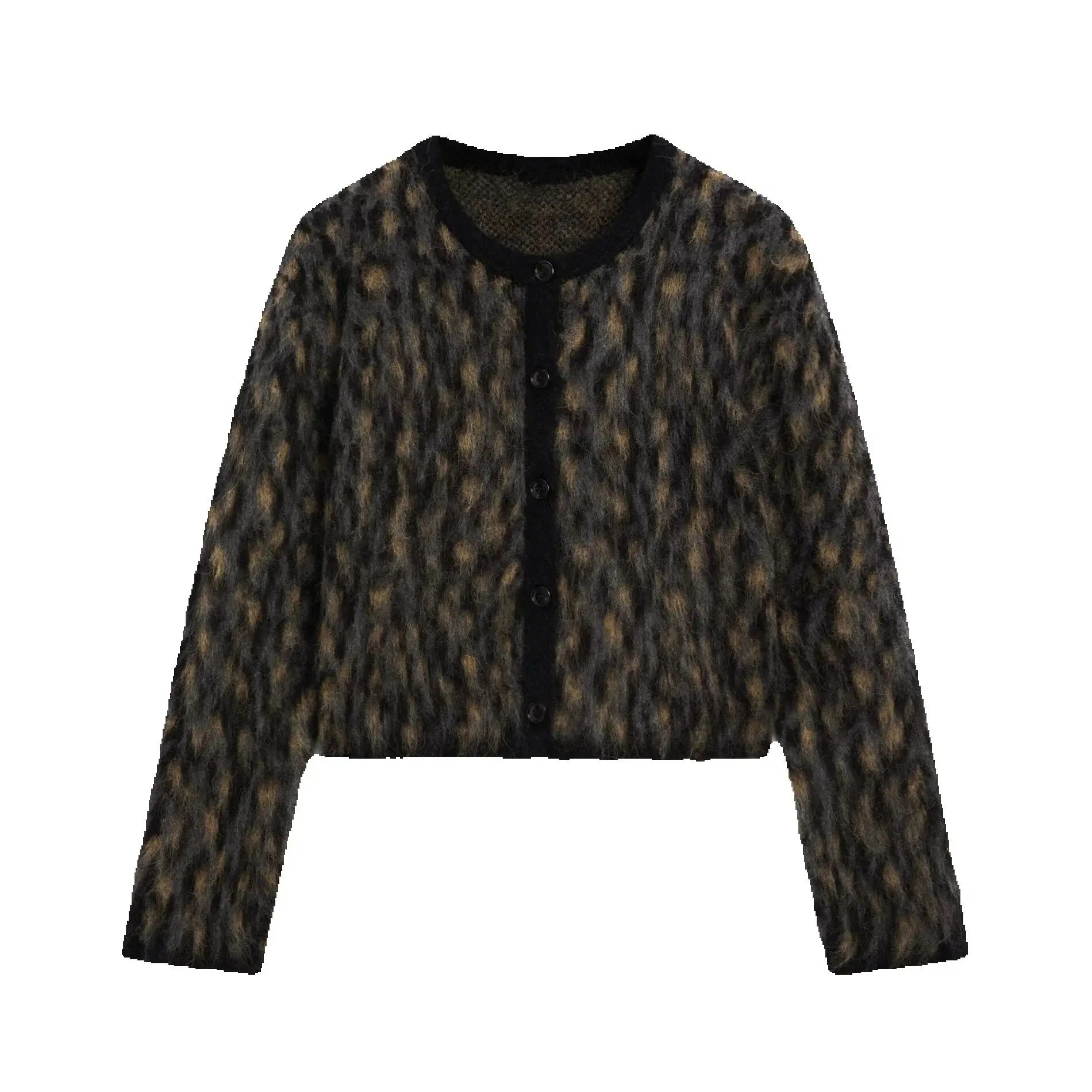 Cos Lris2024 autumn and winter new casual style leopard print round neck cardigan short jacket 05708624829