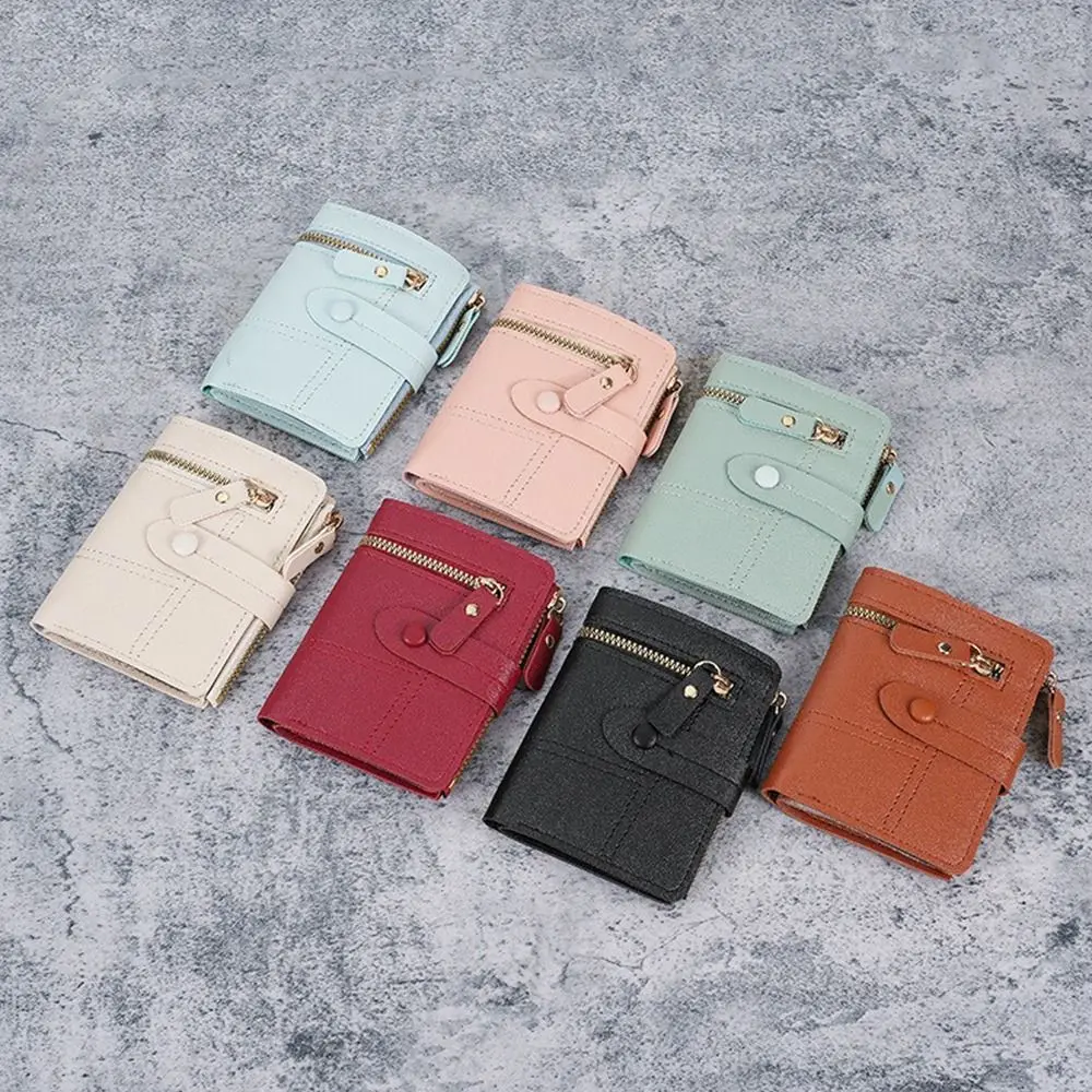 Portable Solid Color Button Wallet PU Leather Short Design Female Wallet Ultra-Thin Coin Purse Ladies Use