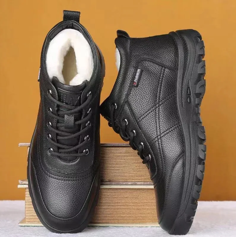 Men's cotton shoes 2025 winter new style with plush insulation cotton shoes men's shoes spring and autumn casual leather shoes