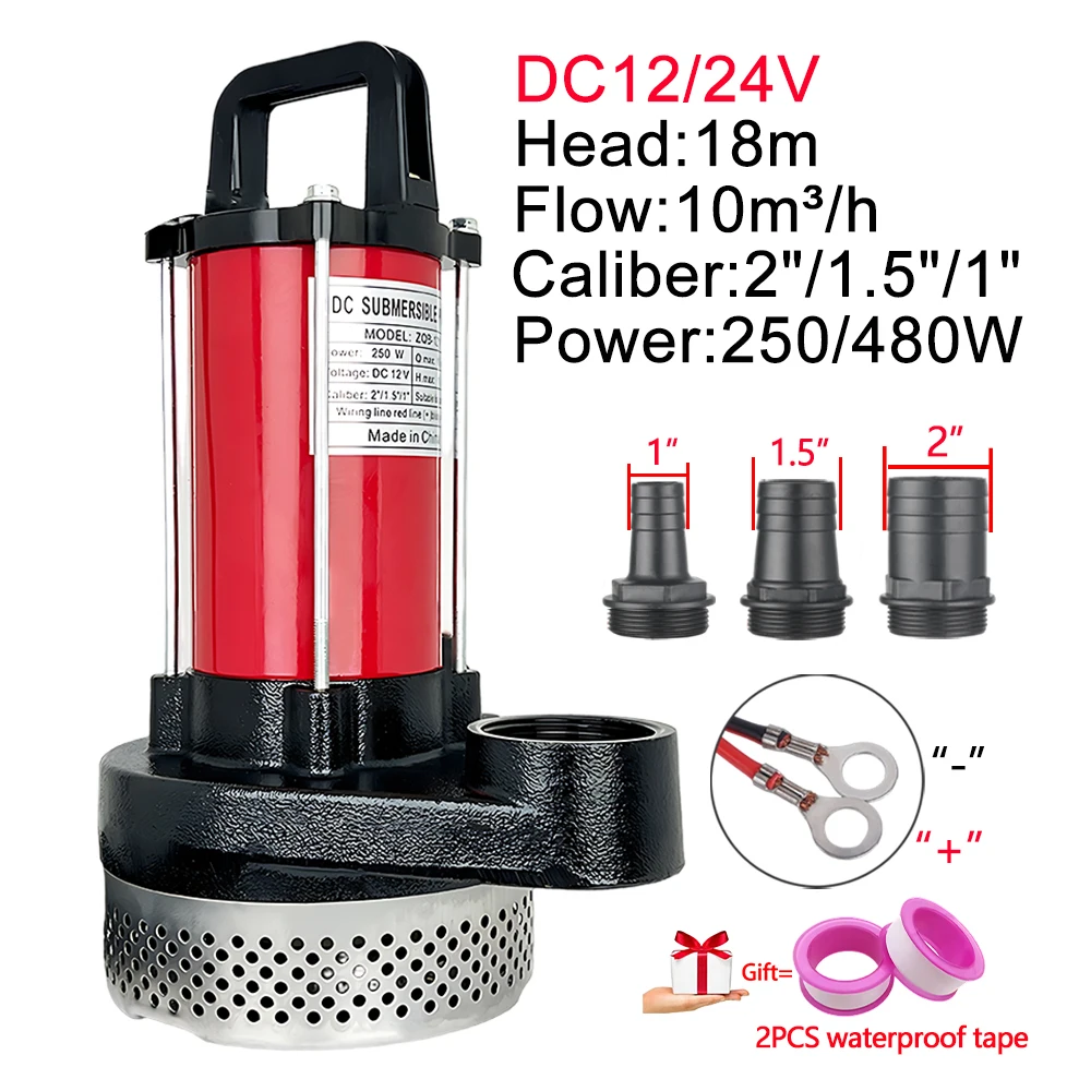 

Бесщеточный погружной насос постоянного тока 12/24В, 250/480Вт, расход: 10м³/ч, напор: 18м, диаметр: 1/1.5/2 дюйма, для ирригации/экологии/водных культур