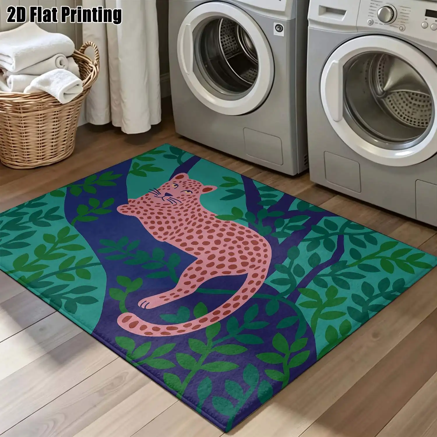 1Pc 2D Printed Pink Leopard Nordic/Instagram Style Carpet, Machine Washable, Multi-Size, Ideal for Home Decor, Entryway/Dining Room/Bedroom/Living Room