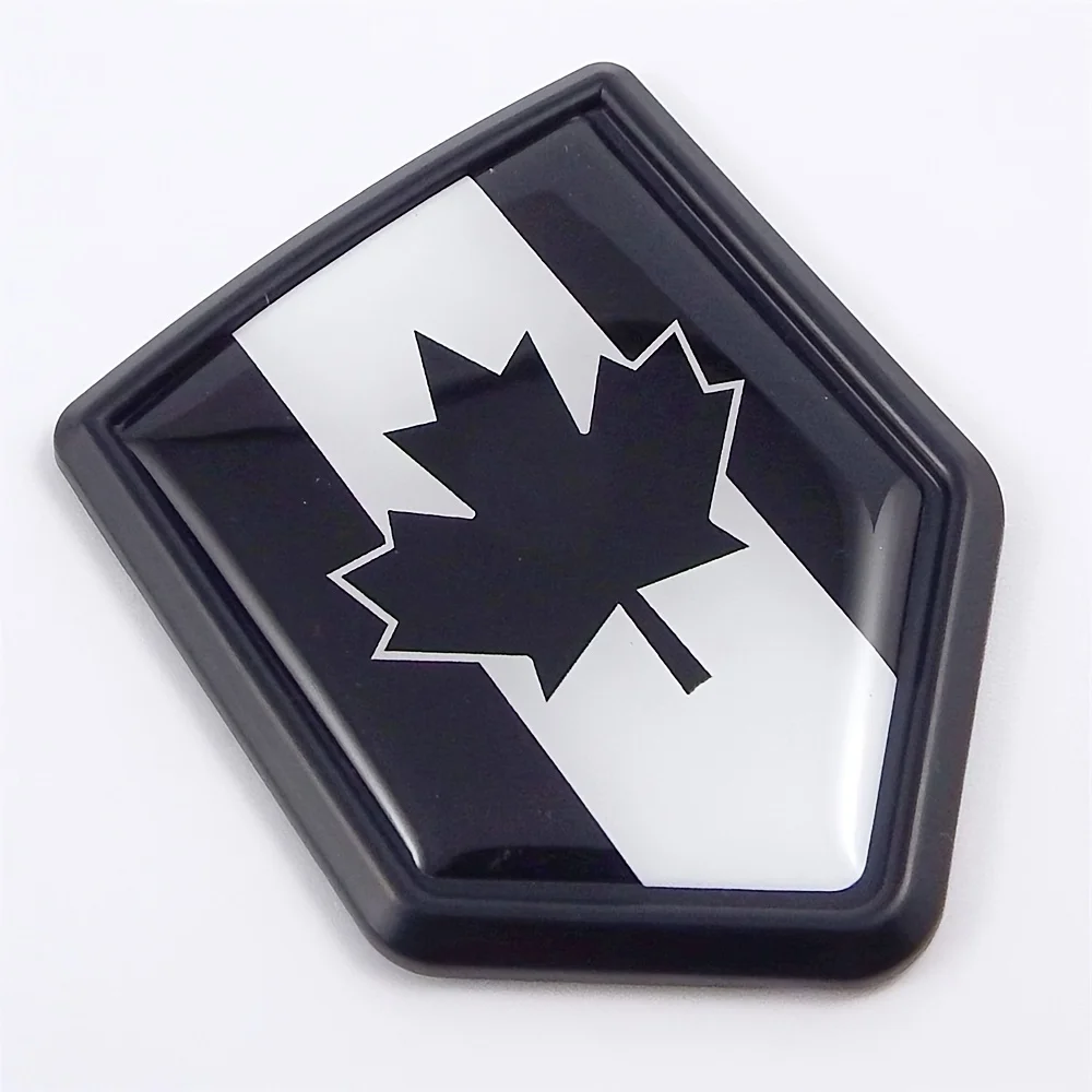 Calcomanía de bandera negra de Canadá, emblema cromado para motocicleta y coche, pegatina con forma de escudo, emblemas de bandera negra de Canadá para coche