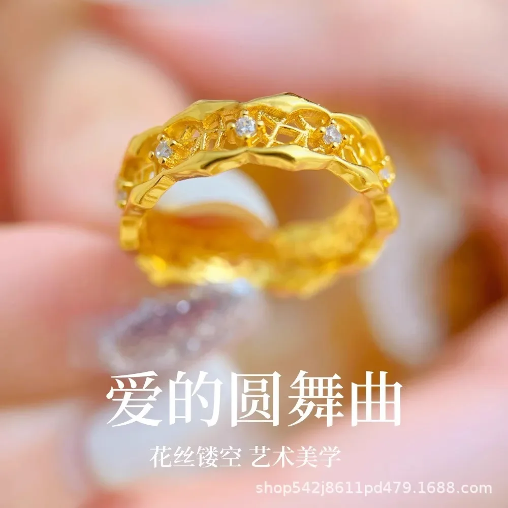 

The new 9999 24K real gold Love Waltz ring for women with Mosan diamond cutout simple closed ring