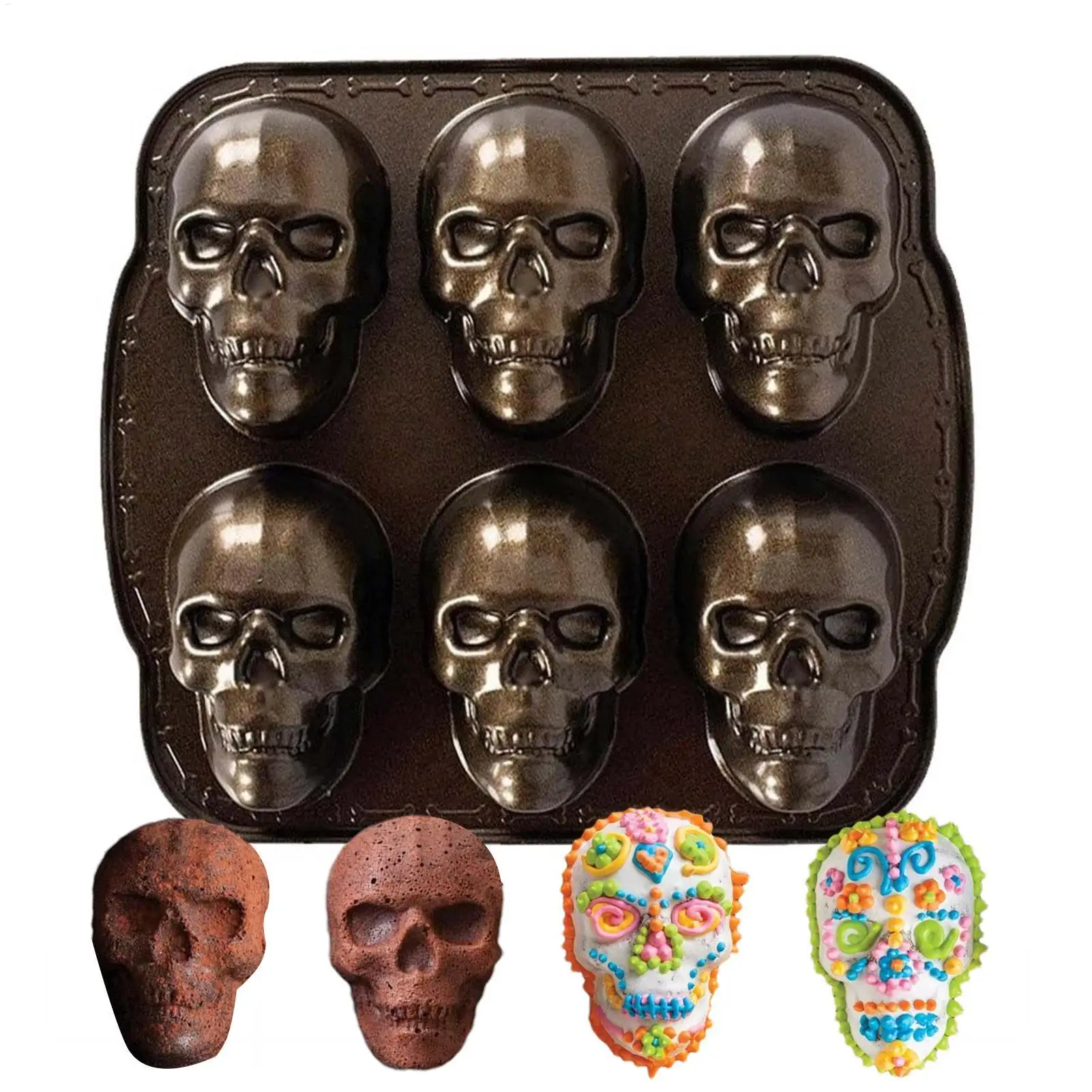 3D Skull Baking Molds 3D Silicone Mold Candy Mold Chocolate Mold Skull Chocolate Mold For Creepy Halloween Dessert Making Spooky