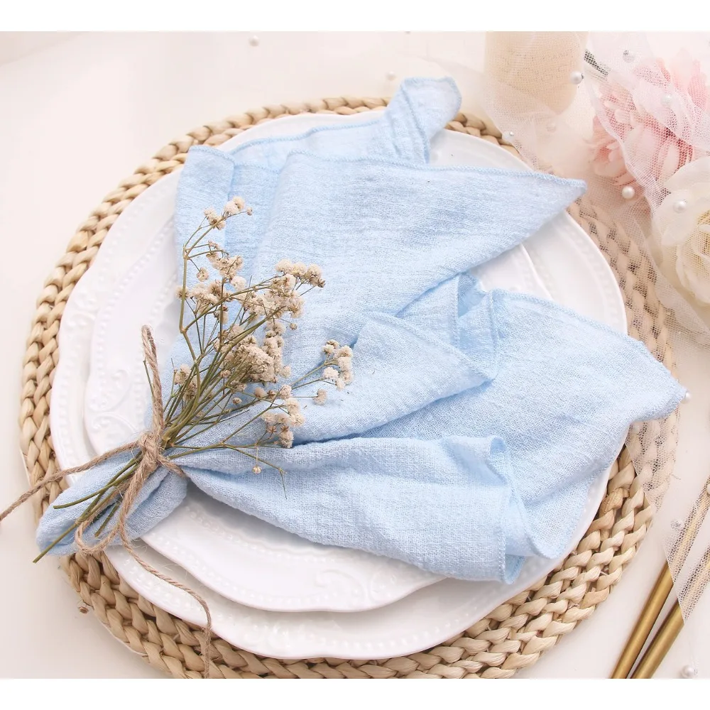 For 10 PCS Sky Blue Cotton Gauze Terry Cloth 32*32cm Wedding Decoration Daily Use Dinner Tea Towel