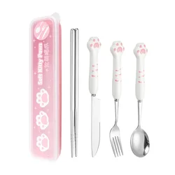 Cute Cat Claw Ceramic 304 Stainless Steel Tableware Spoon Fork Chopsticks Cute Cartoon Good Gift Cutlery Set