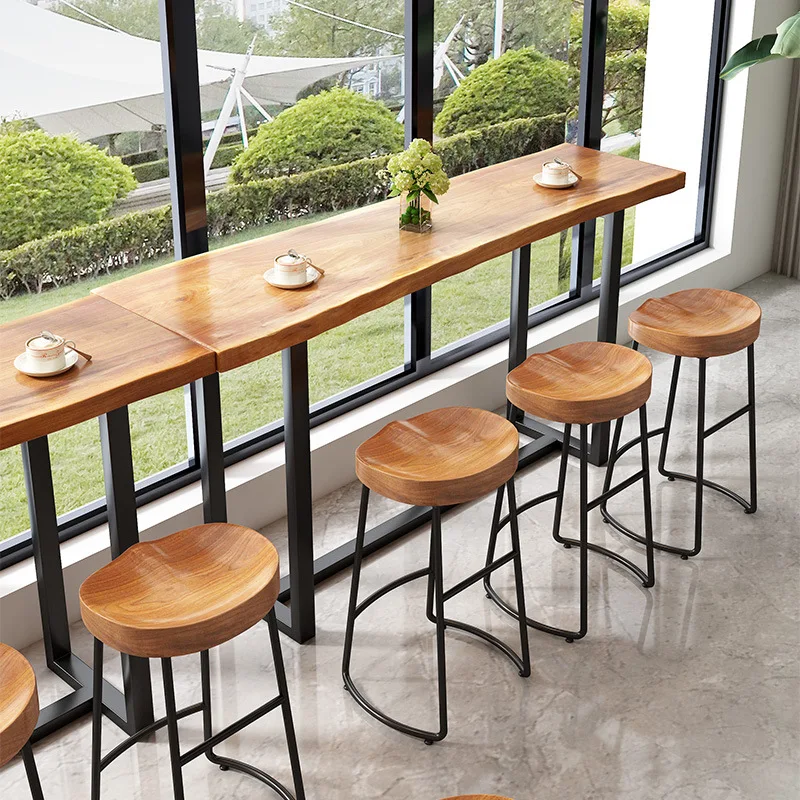 Bar chair Solid wood home bar stool Front desk Coffee restaurant Wrought iron high chair