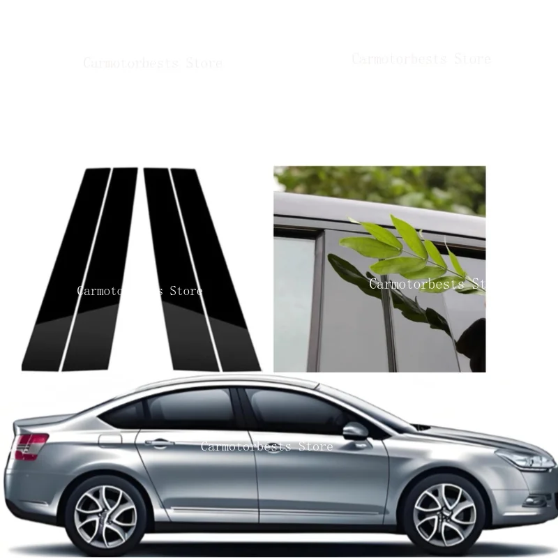 4PCS Glossy Black B C Pillar Posts Sticker Fit For Citroen C5 Saloon 2008-2019 Window Door Column B C Sticker Cover Trim