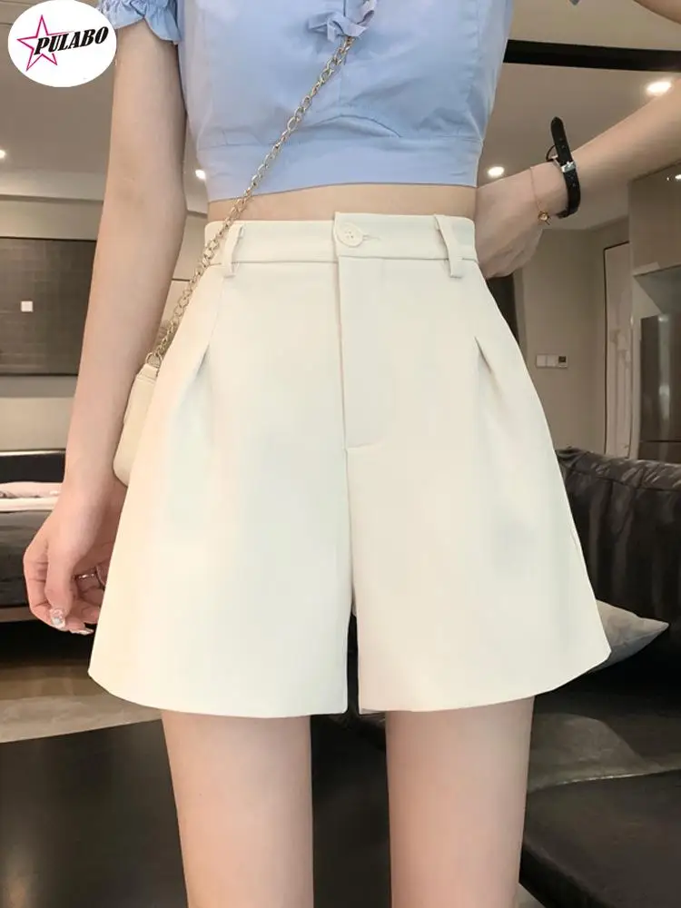 PULABO Office Lady High Waist Shorts Women Wide Leg Short Pants Korean Fashion Summer Shorts Black Elegant Woman Clothes