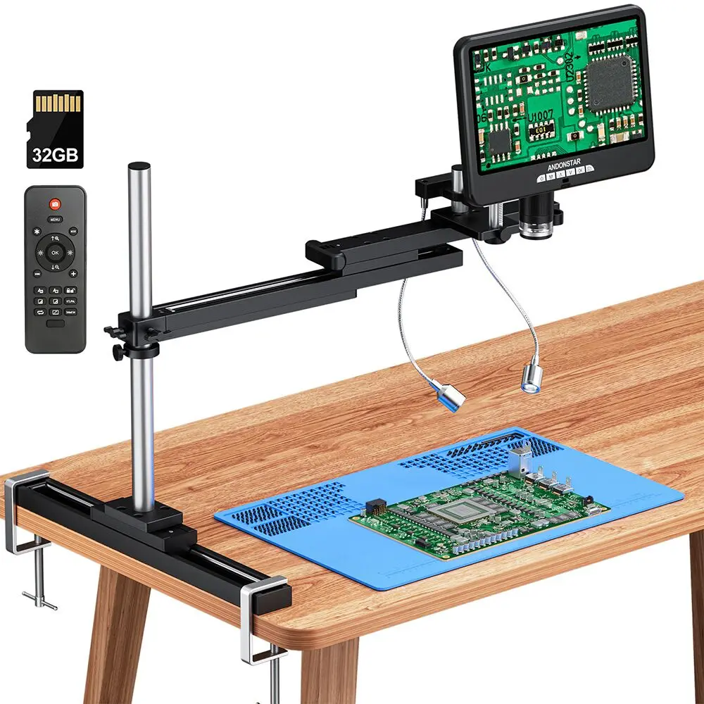 

Andonstar 2025 AD210A 10.1'' HDMI Digital Soldering Microscope with Boom Slide Arm Stand Electronic Microscope for PCB Soldering