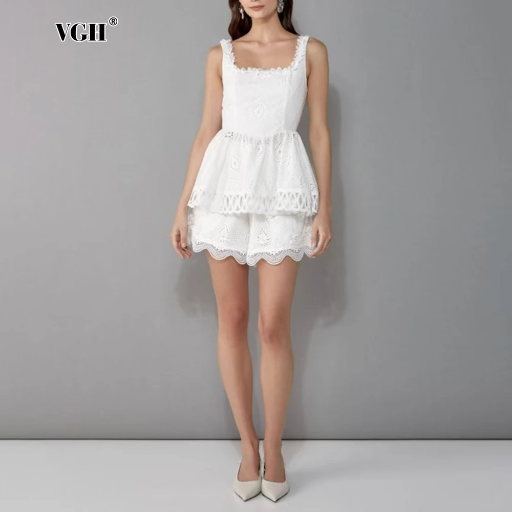 

VGH летние шорты, наряды для женщин, топы без рукавов с квадратным воротником, лоскутные брюки с высокой талией, темпераментный женский костюм