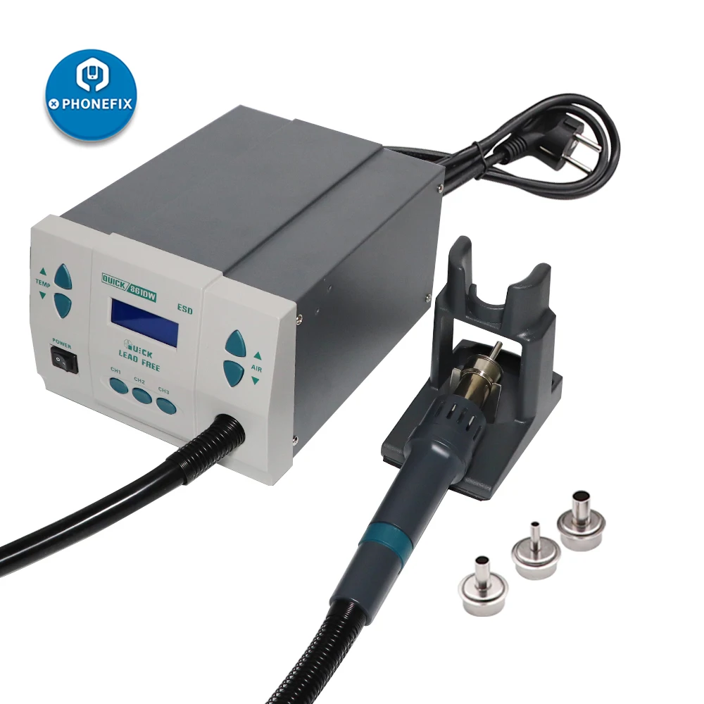 QUICK 861DW Soldering Station Hot Air Welding and Rework Station With Nozzles for Mobile Phone BGA Desoldering Repair Tools