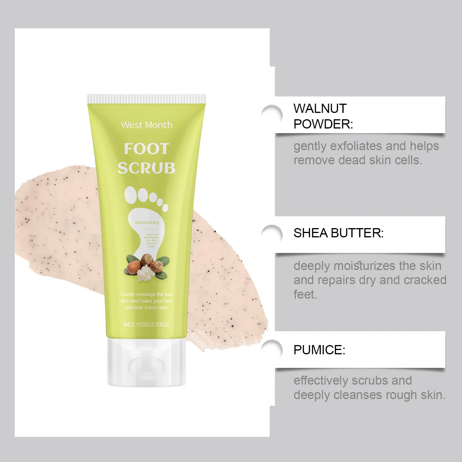 Foot Scrub, Gently Cleansing Foot Skin Exfoliating Dead Skin Moisturizing Smooth Scrub Skin Restores Softness and Smoothness