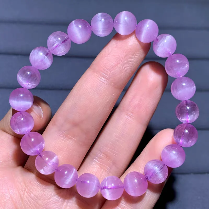 

Натуральный фиолетовый кунцит, прозрачные круглые бусины, браслет, кошачий глаз, драгоценный камень, кристалл, женский и мужской браслет, ювелирные изделия AAAAAA