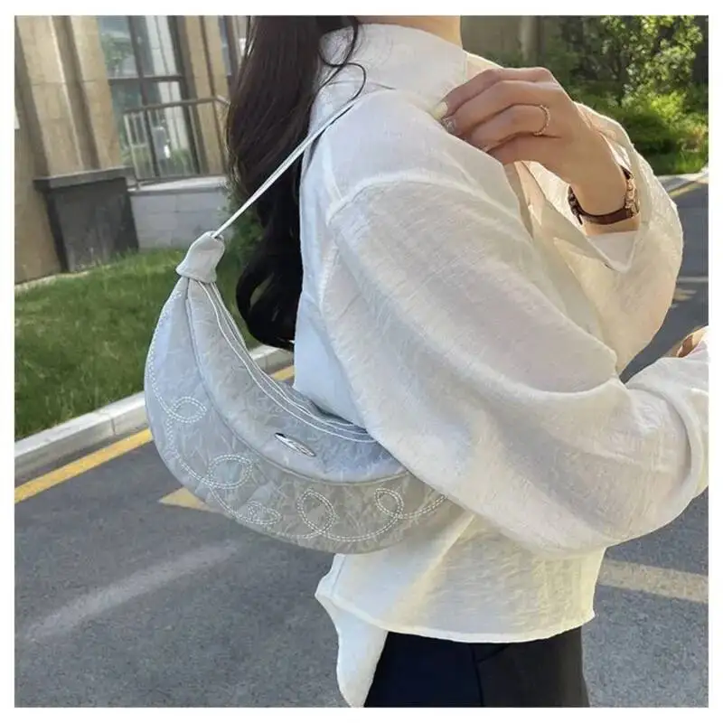 Bloom Hot Girls Pink Underarm Bag Purse Women Retro Sweet Cool Embroidered Y2k Hobos Bags Ladies Vintage Half Moon Handbag