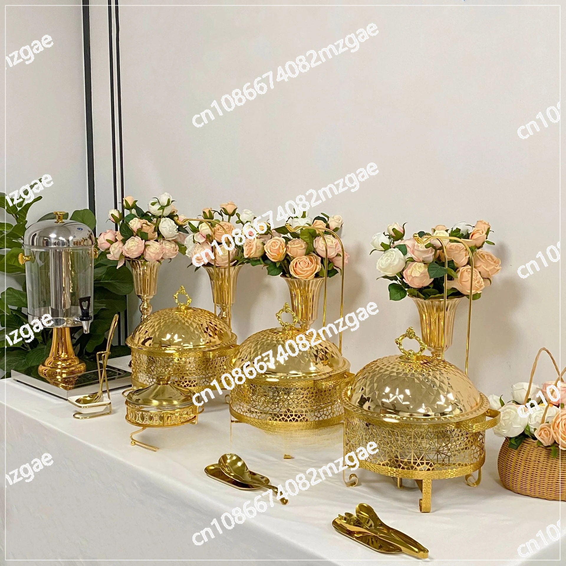 Hotel hot pot with cover bracket food warmer diamond cover 4L 8L golden four-leaf clover hot pot
