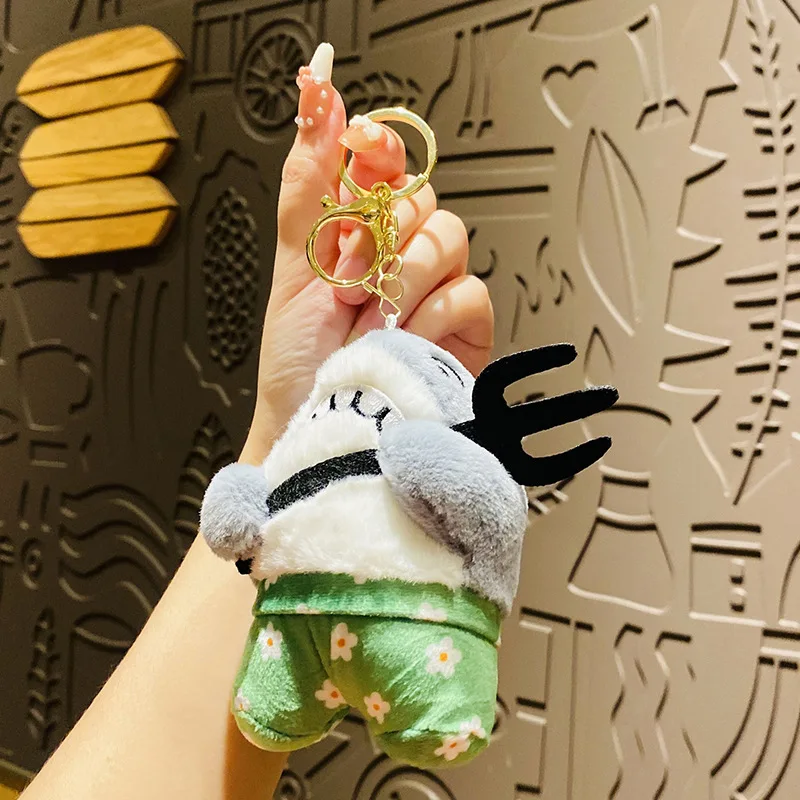 Cool Big Shark Wearing Daisy Flower Pants Stand Guard Key Chain Cartoon Three-prong Harpoon Shark Doll Keychain for Bag Pendant