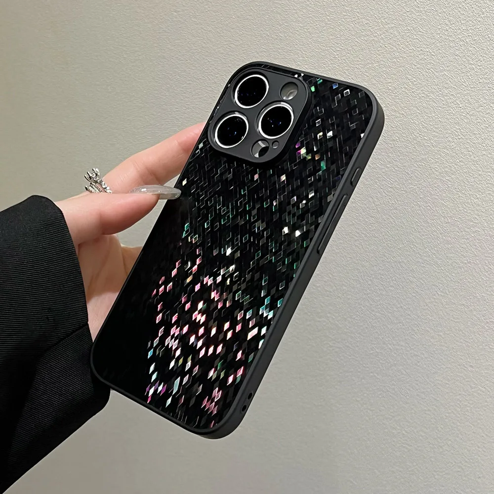 Lüks siyah elmas ızgara Telefon Kılıfı iPhone 16 15 14 13 12 11 Pro Max Serin Parlayan Darbeye Dayanıklı Sert Arka Kapak