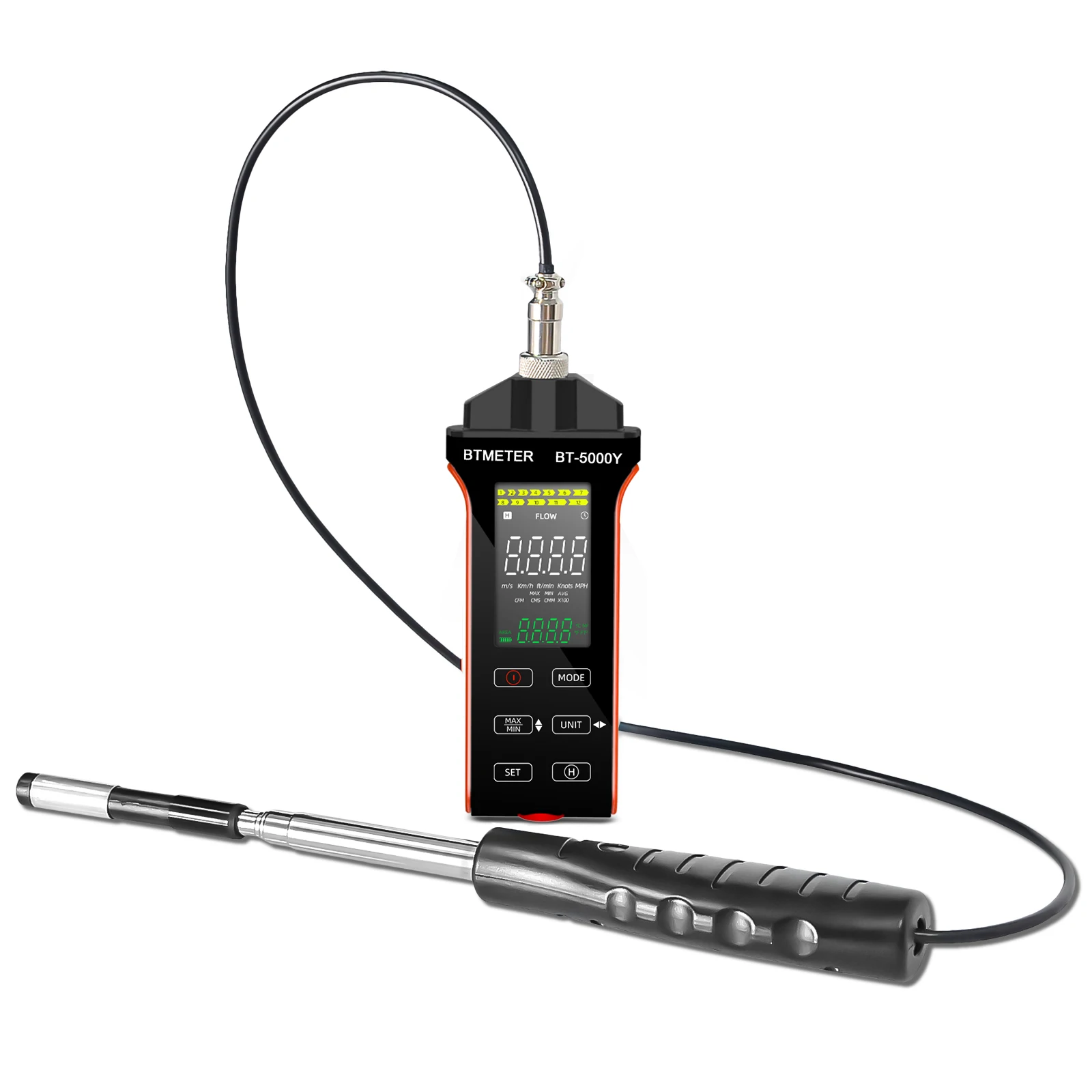 

BTMETER Hot Wire Anemometer with Retractable Sensor, Wind Speed Airflow Meter, 0.1-30m/s,for HVAC /Environmental Testing