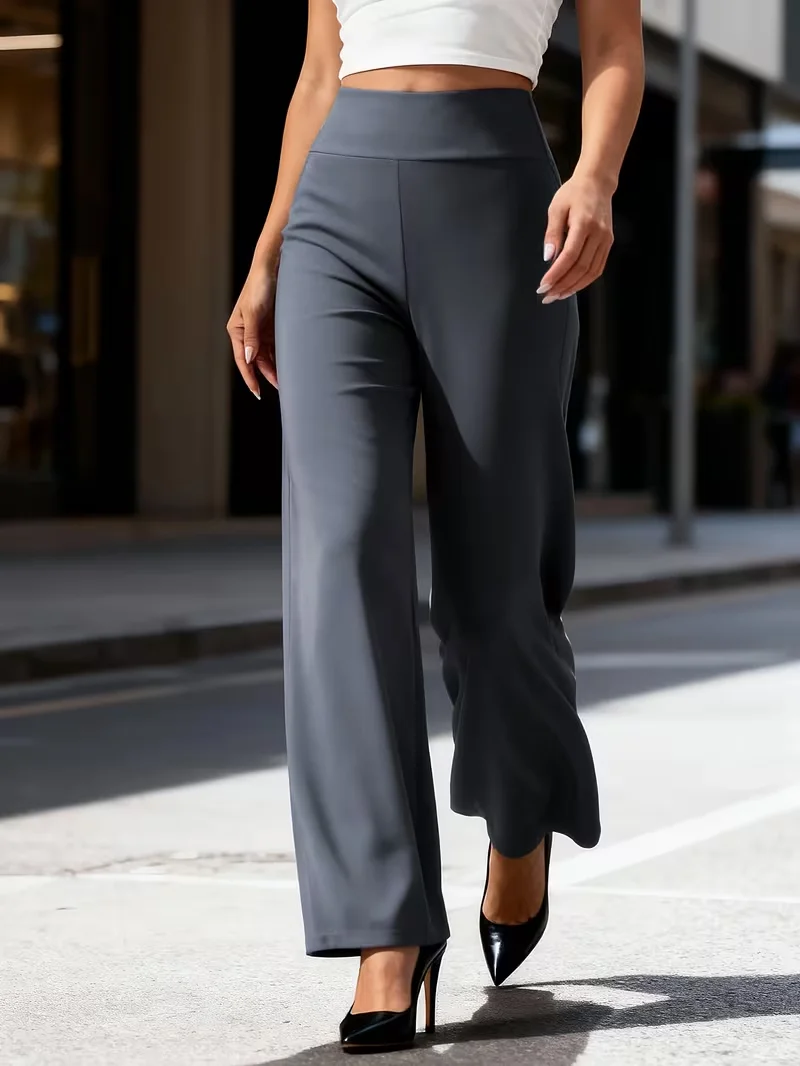 Women's Fitness Straight Pants High Waist Tummy Control Loose Yoga Trousers Gray Booty Lifting Straight Sweatpants Street Style