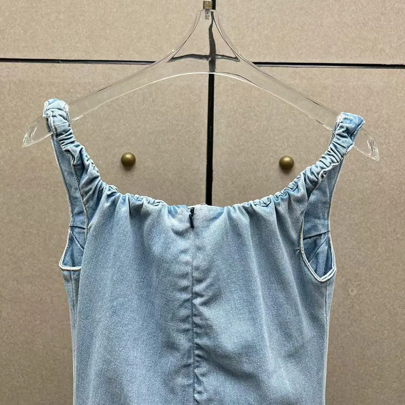 Women's gathered off-shoulder dress, sleeveless chest-wrapped one-shoulder denim washed mini skirt, high quality dress, 2026,y2k view 4