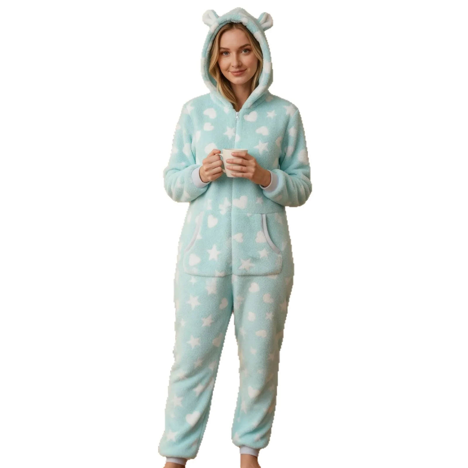 المرأة الخريف والشتاء الفانيلا الدافئة طويلة الأكمام السراويل بذلة منامة أفخم سميكة مقنعين منامة ملابس المنزل #5