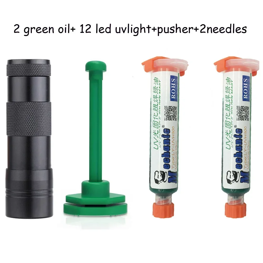 Mascarilla de soldadura UV Original MECHANIC, Máscara de Soldadura verde de 10ml, pintura BGA PCB, previene el arco corrosivo, soldadura, flujo de aceite + luz UV de 12LED