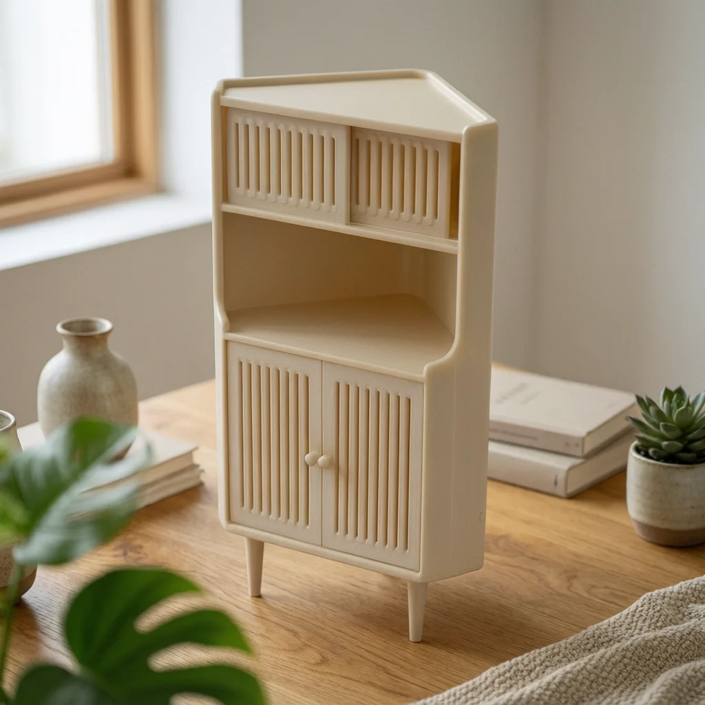 

Miniature Corner Cabinet Slatted Panels Corner Storage Cabinet Model Round Knobs Realistic