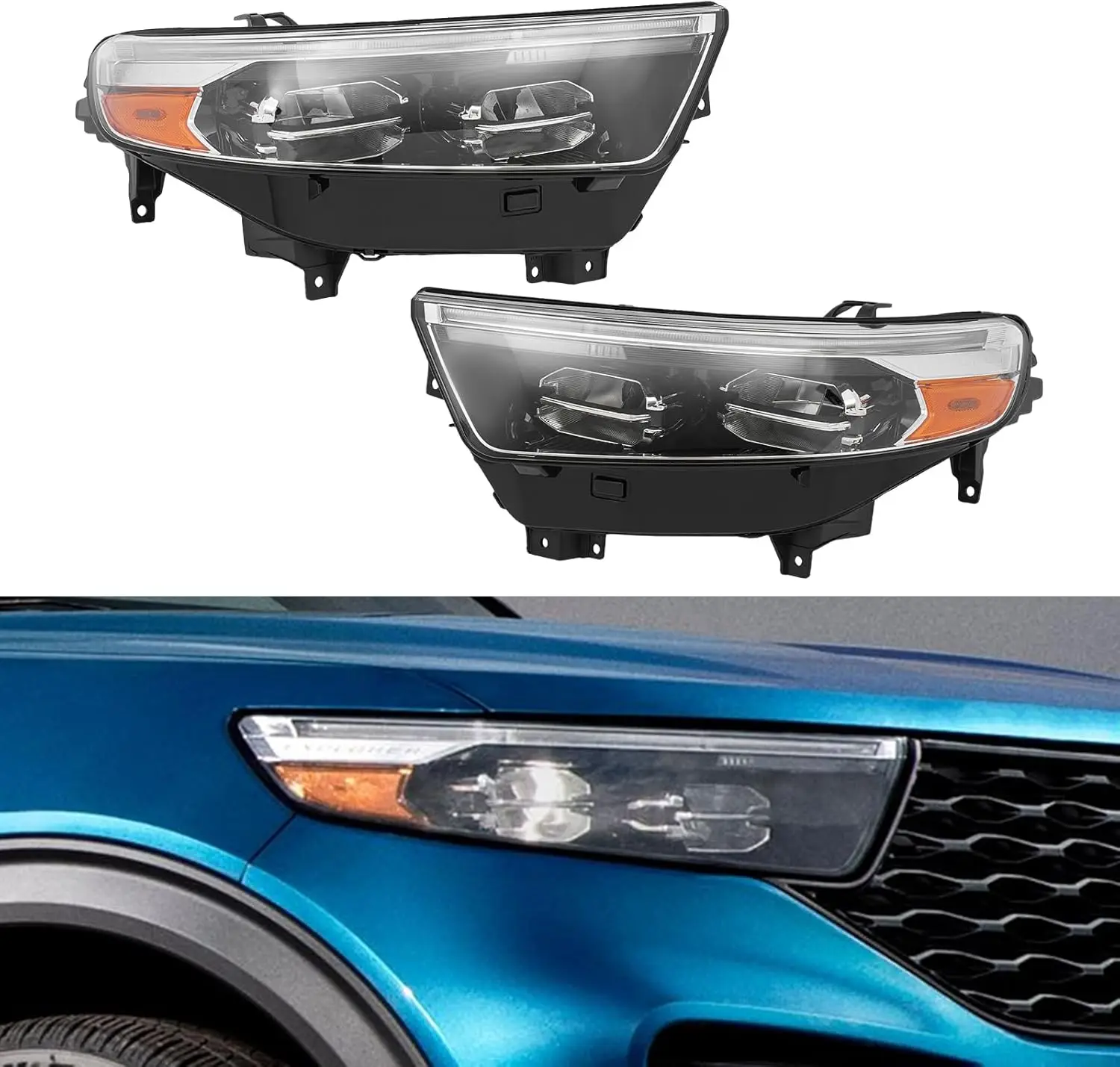 LED DRL Headlamp Assembly Compatible with 2020-2024 Explorer XLT/Limited, Left & Right Side Set (Driver + Passenger), Replacemen