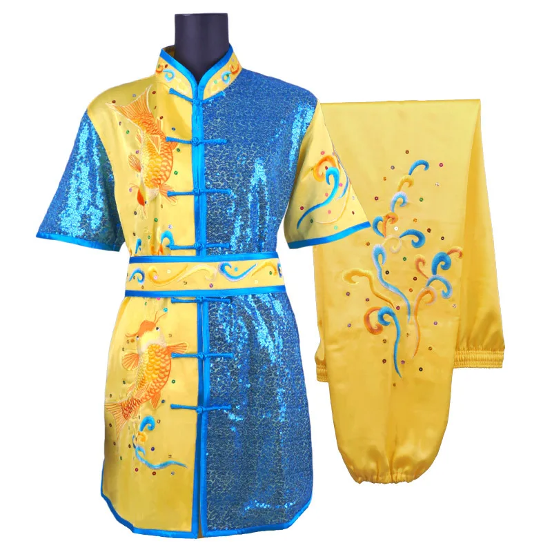 Kids Adult Men Martial Arts Tai Chi Kungfu Uniforms Embroid Chinese Style Shirt+pant Wushu Wing Chun Competition Performance Set