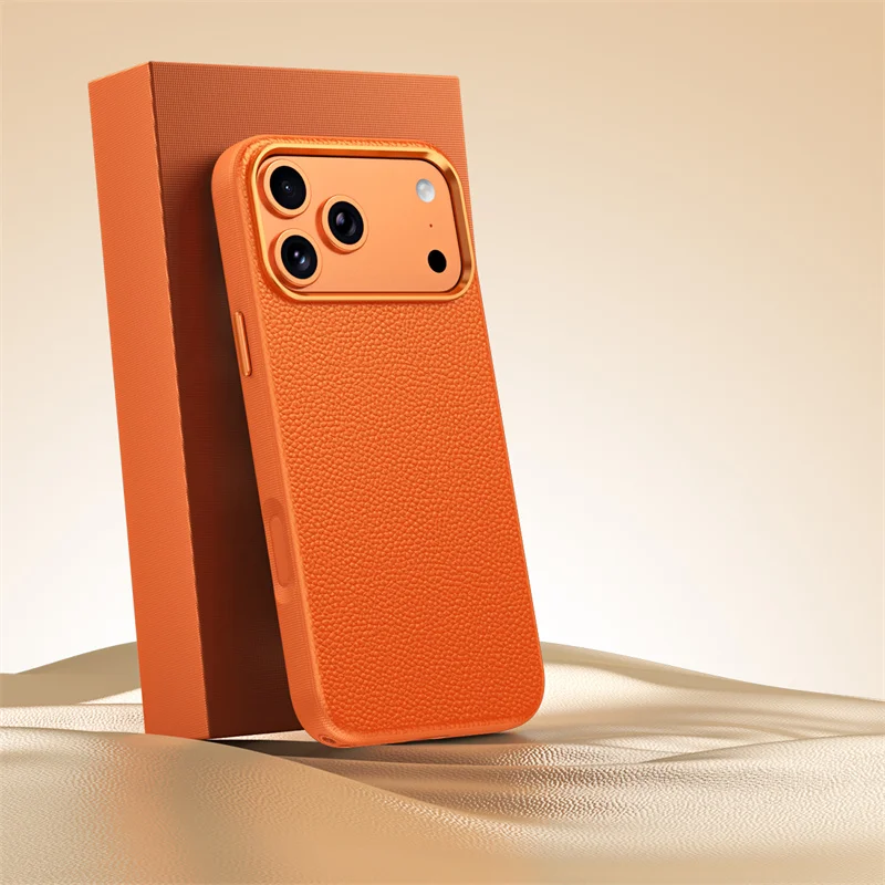 Luxury Business Genuine Leather Magnetic Phone Case For iPhone 15 16 17 Pro Max For Magsafe Wireless Charge Shockproof Cover