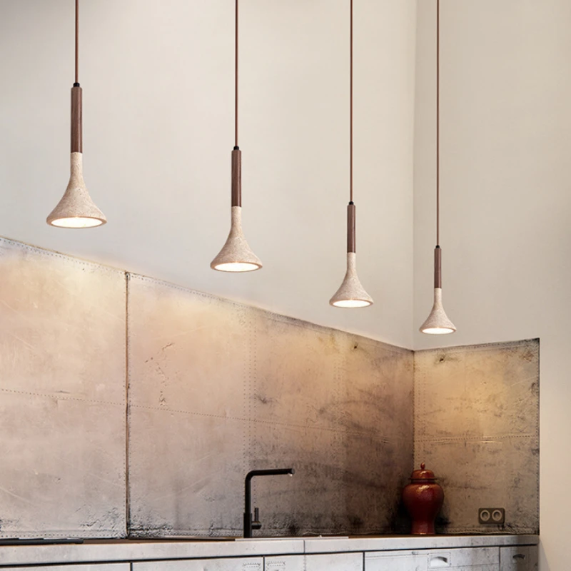 Wabi Sabi Style Yellow Cave Stone Pendant Light Japanese Style Bedroom Headboard Pendant Light Retro Restaurant Lamp