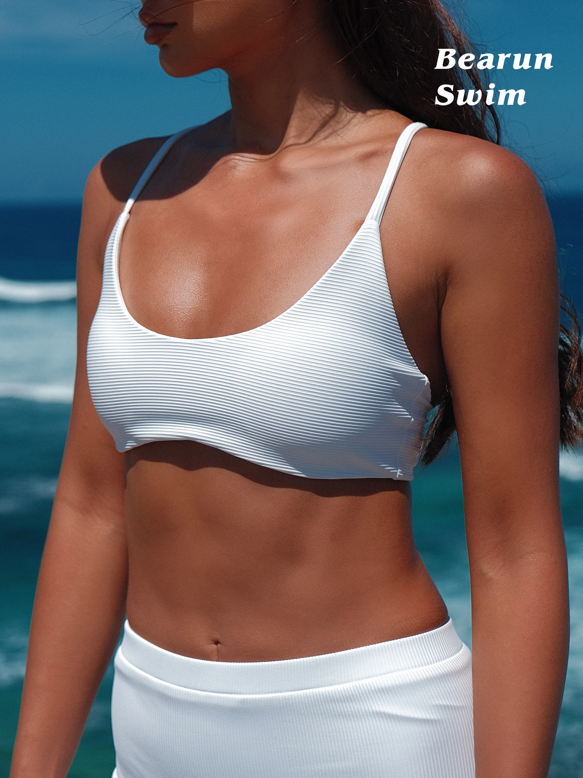Bearun Swim Beach Vacation Two-Piece Swimsuit Set Quick Dry Small Chest Gathered Bikini Women's Sport Fitness Fans Supplies