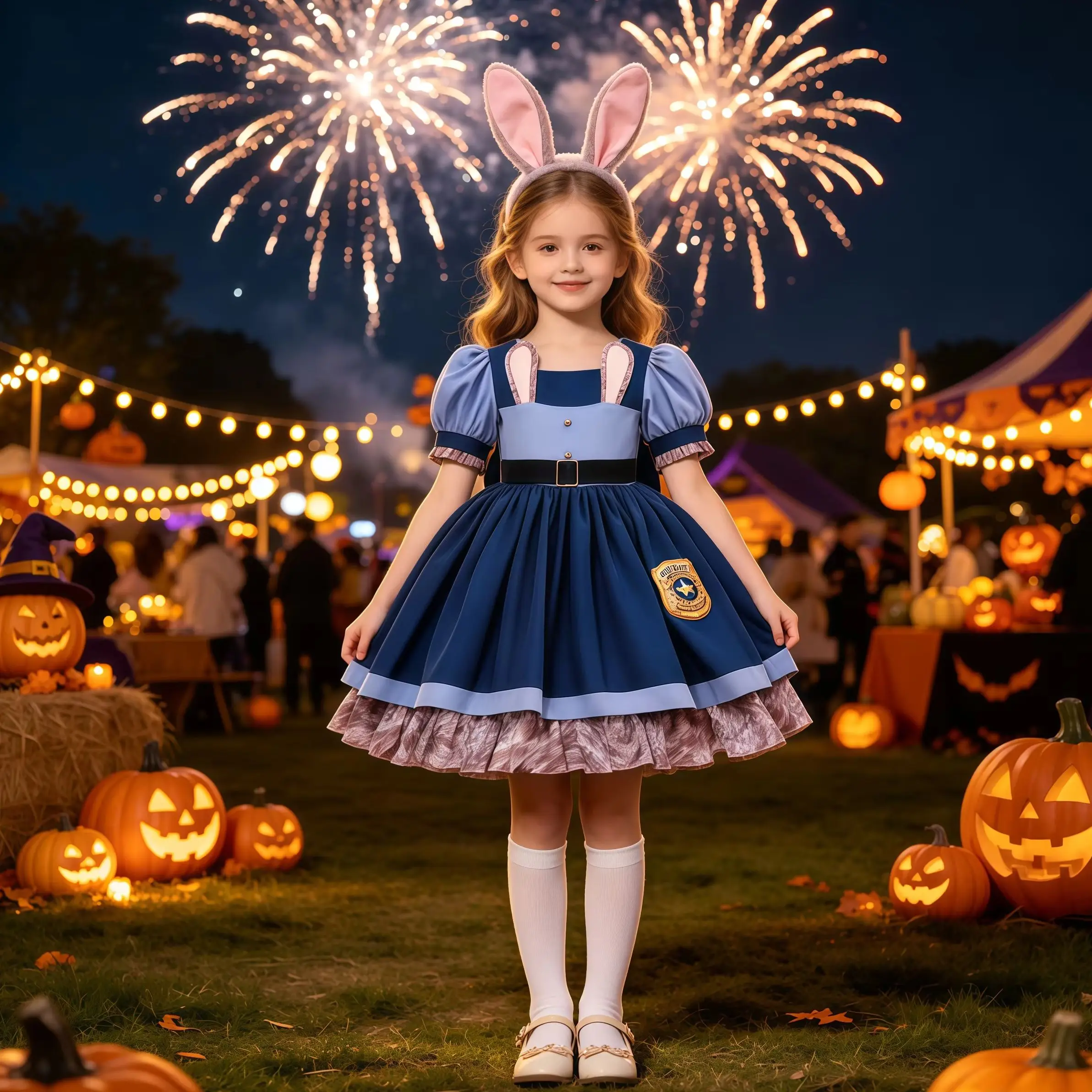 New Movie Crazy Zoo Rabbit Cosplay Costumes For Carnival Children Perform Police Role-play Dress With Socks Girls Birthday Dress