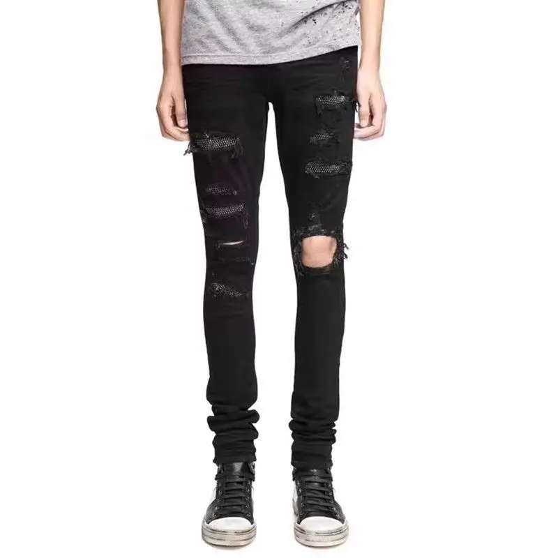 Korean Fashion Jeans Men's Black Ruffian Handsome Trendy Brand Hot Diamond Ripped Beggar Slim Spring Autumn Elastic Casual Pants