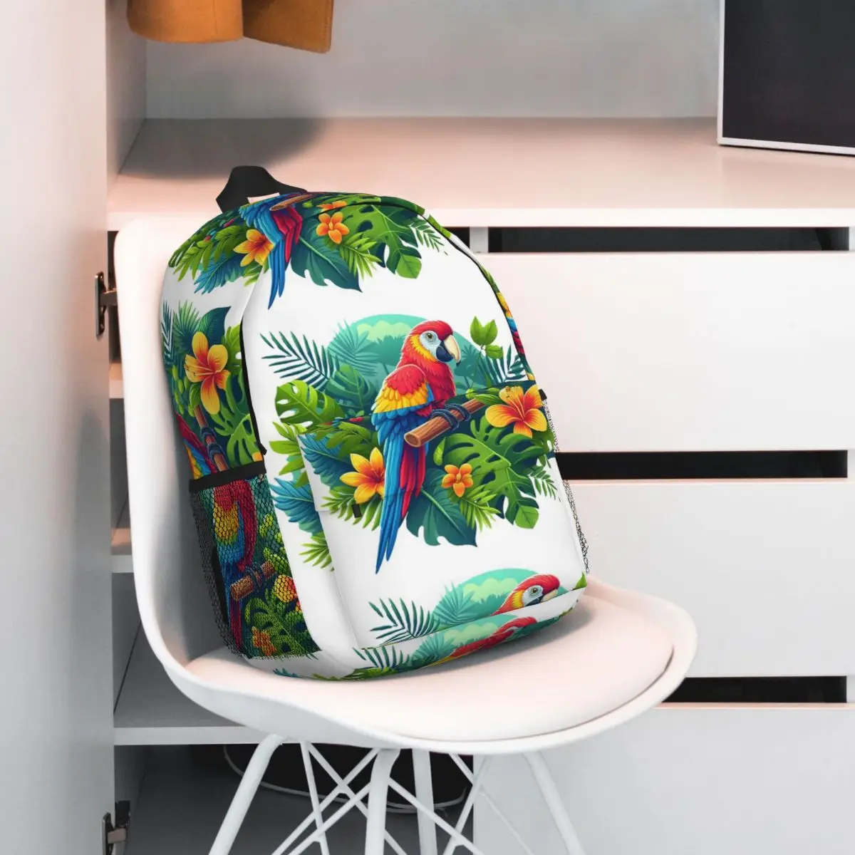 Colorful Tropical Parrot With Flowers Print Backpack Hot Sale Daypack Large Capacity Boys Girls BookBag Shoulder Bags School Bag