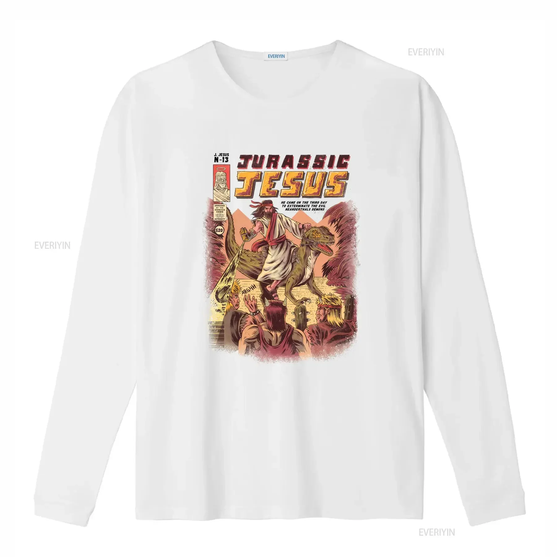 Jurassic Jesus Riding Dinosaur Comics  T Shirt for Men and Women vintage Washed Soft graphic Top For Everyday Wear