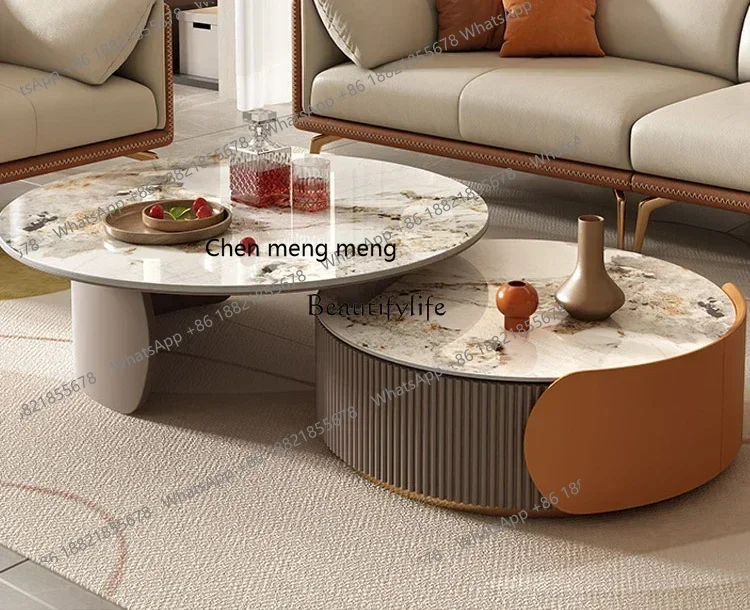 신상품 라이트 럭셔리 록 슬래브 TV 캐비닛 조합 거실 가구 확장형 원형 커피 테이블 7304