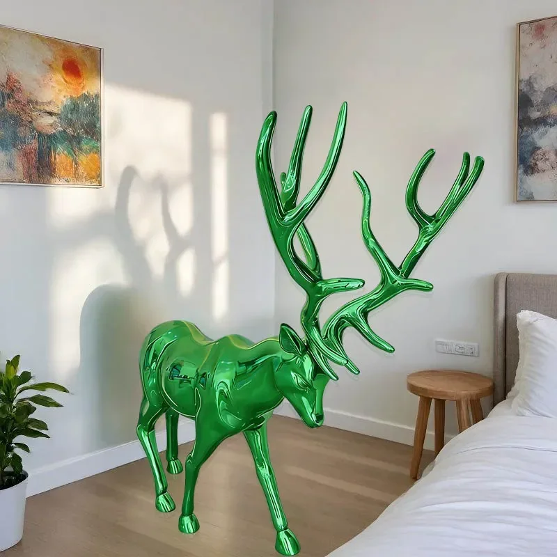 Large Sika Deer Ornament Fiberglass Material Home Office Decoration Handicrafts Floor Standing Statue for Living Room Decor