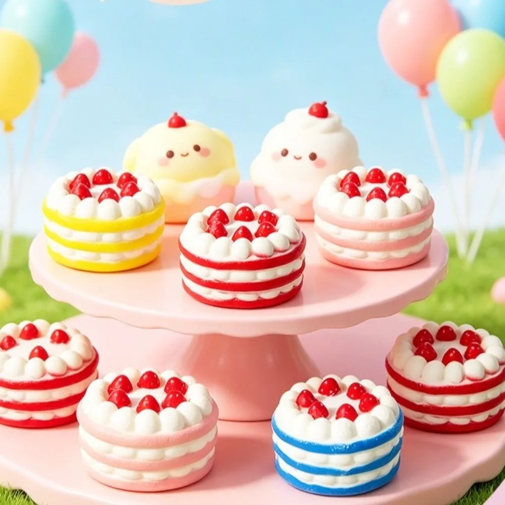 Color Random Simulation Food PU Material Jumbo Size Squeeze Slow Rebound Function Strawberry Cake Design Stress Relief For