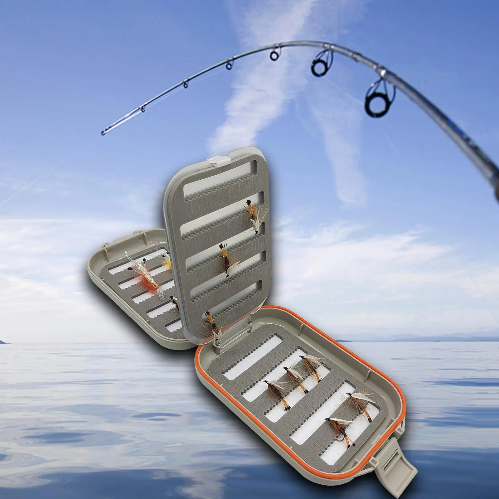 Casing penyimpan ikan, kotak terbang tahan air, wadah penyimpanan ikan terbang 4 sisi portabel untuk ikan Bass dan Trout, air asin air tawar